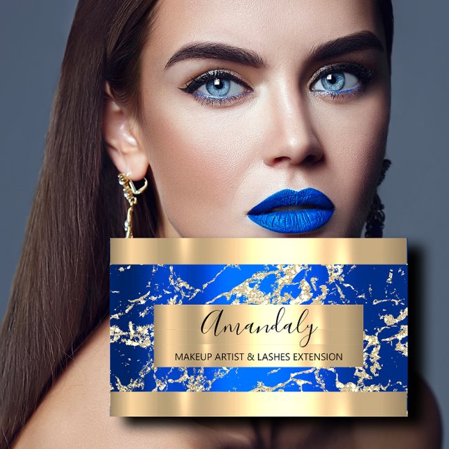 Tarjeta De Visita Tienda de Belleza Azul Real de Gold Strokes (Gold Strokes Royal Blue Beauty Shop Business Card)