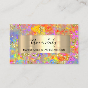 Tarjeta De Visita Tienda de belleza Gold Strokes Holographic Pink