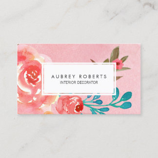 Tarjeta De Visita Tienda de flores de patrón floral color agua rosa