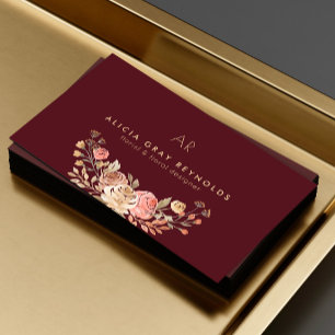 Tarjeta De Visita Tienda de flores elegante floral burgundy floriste
