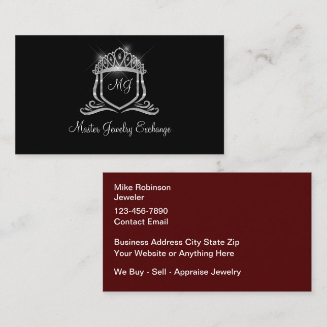 Tarjeta De Visita Tienda de joyería con monograma elegante  (Anverso / Reverso)