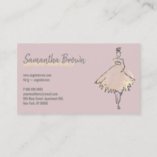 Tarjeta De Visita Tienda de moda vestido rosa dorado