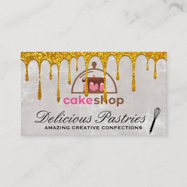 Tarjeta De Visita Tienda de pasteles | Whisk Gold Drip (Anverso)