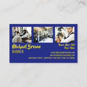 Tarjeta De Visita Tienda de suministros de poste de barbero amarillo