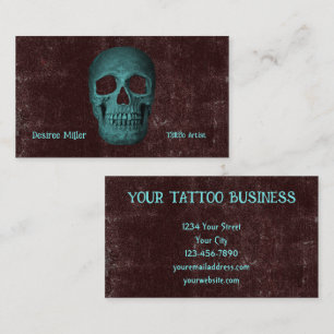 Tarjeta De Visita Tienda de tatuajes de cráneo marrón gótico oscuro 