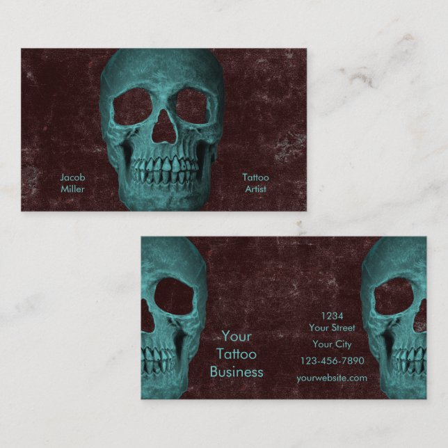 Tarjeta De Visita Tienda de tatuajes de textura marrón gótica oscura (Anverso / Reverso)