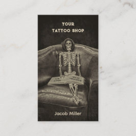 Tarjeta De Visita Tienda de tatuajes del esqueleto de Sepia vintage 