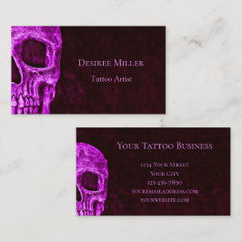 Tarjeta De Visita Tienda de tatuajes rosa de Burgundy con cráneo gót
