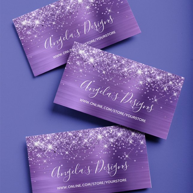 Tarjeta De Visita Tienda en línea Amethyst Relieve metalizado Purpur (Create your own purple glam business cards for your online store.)