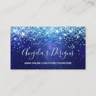 Tarjeta De Visita Tienda en línea Aqua Blue Galaxy Glitter