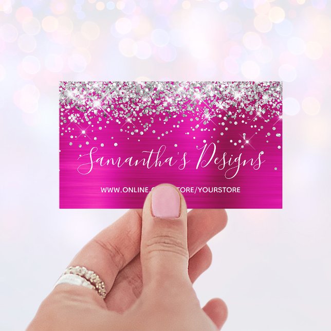 Tarjeta De Visita Tienda en línea de Relieve metalizado rosa calient (Faux Glittery Business Cards)