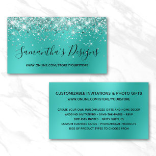 Tarjeta De Visita Tienda en línea Glittery Turquoise Blur