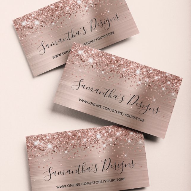 Tarjeta De Visita Tienda en línea Rosa Purpurinoso (Glittery Rose Gold Foil Business Card)