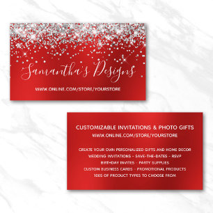 Tarjeta De Visita Tienda en línea Silver Glitter Bright Red Blur