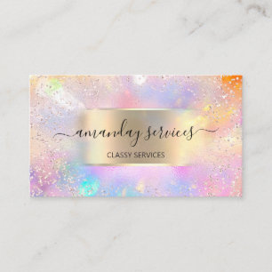 Tarjeta De Visita Tienda Holográfica Makeup Gold Confetti