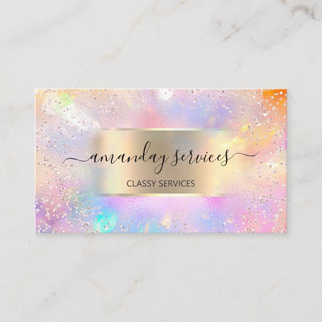 Tarjeta De Visita Tienda Holographic Makeup Gold Confetti (Anverso)