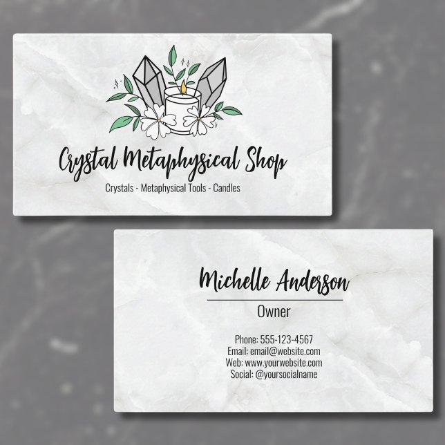Tarjeta De Visita Tienda metafísica de mármol floral (Simple Flowers Candle Crystal Metaphysical Shop Business Card)