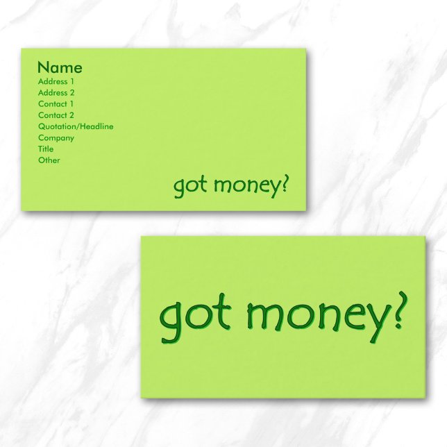 Tarjeta De Visita ¿Tiene dinero Green? (Green got money? business card)