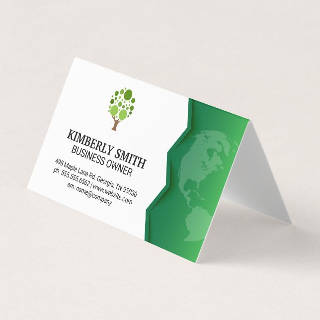 Tarjeta De Visita Tierra Verde | Icono de árbol (Anverso)