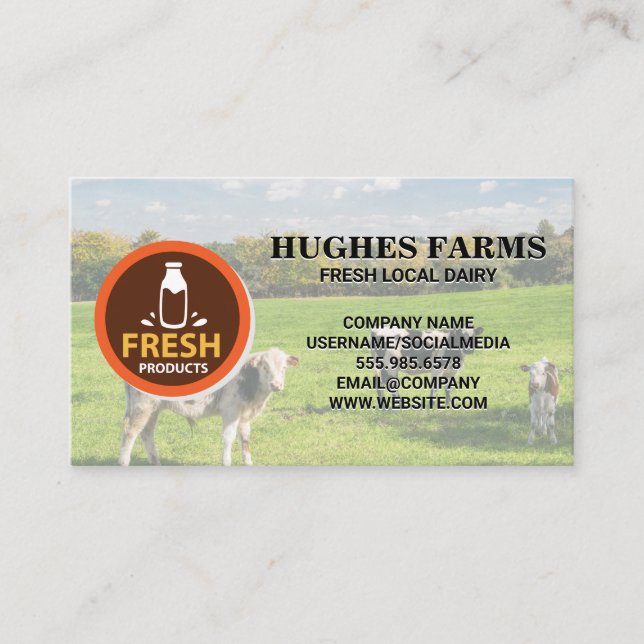 Tarjeta De Visita Tierras agrícolas | Logo de Barn | Granja de vacas (Anverso)