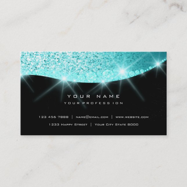 Tarjeta De Visita Tiffany Aqua Sparkly Diamond Purpurina Glam Black (Anverso)