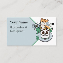 Tarjeta De Visita Tigre Kawaii, Amabie Yokai y pastel de panda
