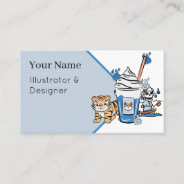 Tarjeta De Visita Tigre Kawaii, Batido Azul & Espíritu de Barco