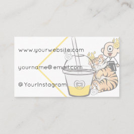 Tarjeta De Visita Tigre Kawaii Durmiendo, Burbuja de Té y Hitotsume