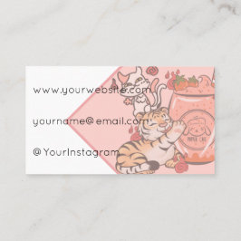 Tarjeta De Visita Tigre Kawaii y Café de Fresa Nekomata