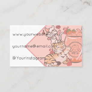 Tarjeta De Visita Tigre Kawaii y Café de Fresa Nekomata