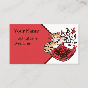 Tarjeta De Visita Tigre Kawaii y zorro de nueve colas Kitsune