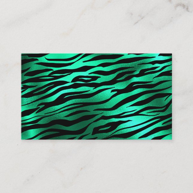 Tarjeta De Visita Tigre negro verde esmeralda tira animales salvajes (Anverso)