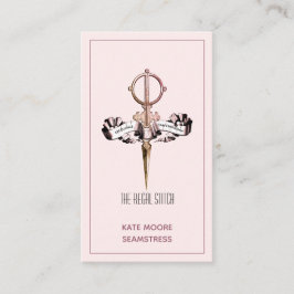 Tarjeta De Visita Tijeras antiguas y costurera rosada de la bandera