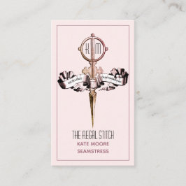 Tarjeta De Visita Tijeras Antiguas Y Seamstress Rosado De Banner