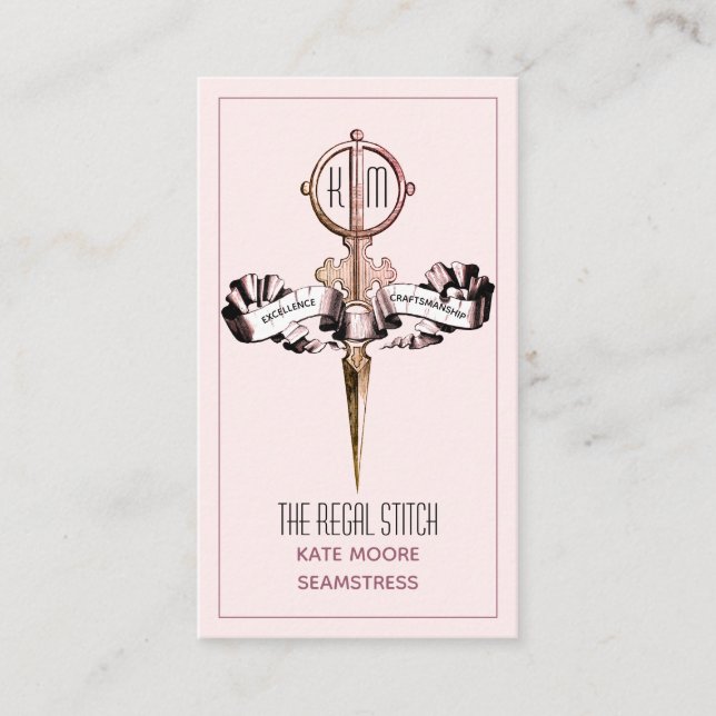 Tarjeta De Visita Tijeras Antiguas Y Seamstress Rosado De Banner (Anverso)