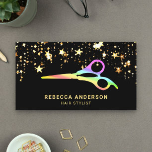 Tarjeta De Visita Tijeras Arcoíris Confeti Estrellas Doradas Peluque