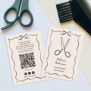 Tarjeta De Visita Tijeras Beige de Peluquero Moderno Código QR Coque