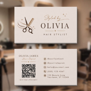 Tarjeta De Visita Tijeras beige elegantes para estilista de cabello 