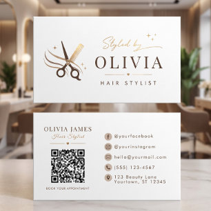 Tarjeta De Visita Tijeras blancas mínimas de estilista de cabello ed