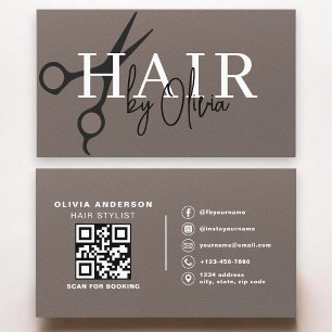Tarjeta De Visita Tijeras Código QR Peluquero Marrón Mate