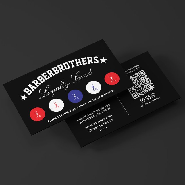 Tarjeta De Visita Tijeras de barbería Lealtad negra azul rojo (Barber Scissors Red White Blue Black Loyalty Business Card
)