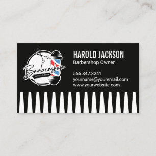 Tarjeta De Visita Tijeras de barberpole   Comb