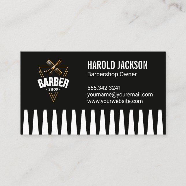 Tarjeta De Visita Tijeras de Barbershop y Comb (Anverso)