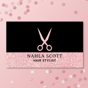 Tarjeta De Visita Tijeras de brillo para estilistas de cabello Rosa