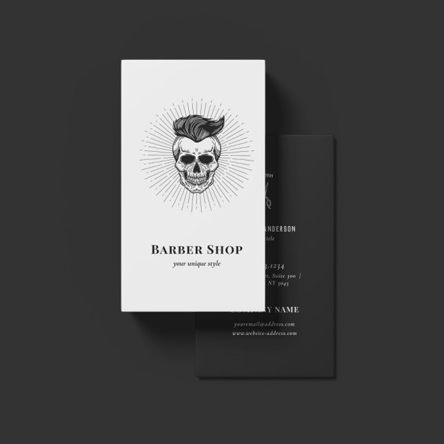 Tarjeta De Visita Tijeras de calavera de barbería retro de cosecha n (Subido por el creador)