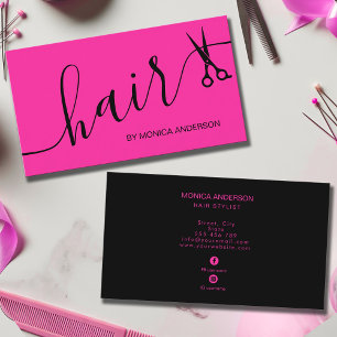 Tarjeta De Visita Tijeras de estilista con guión de cabello rosa int
