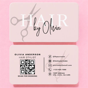 Tarjeta De Visita Tijeras de estilista de cabello rosa rubor código 
