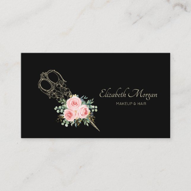 Tarjeta De Visita Tijeras de flores de oro profesionales (Anverso)