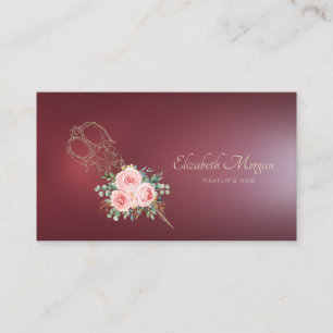 Tarjeta De Visita Tijeras de flores de oro profesionales burgundy