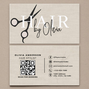 Tarjeta De Visita Tijeras de lino modernas Código QR Estilista de ca